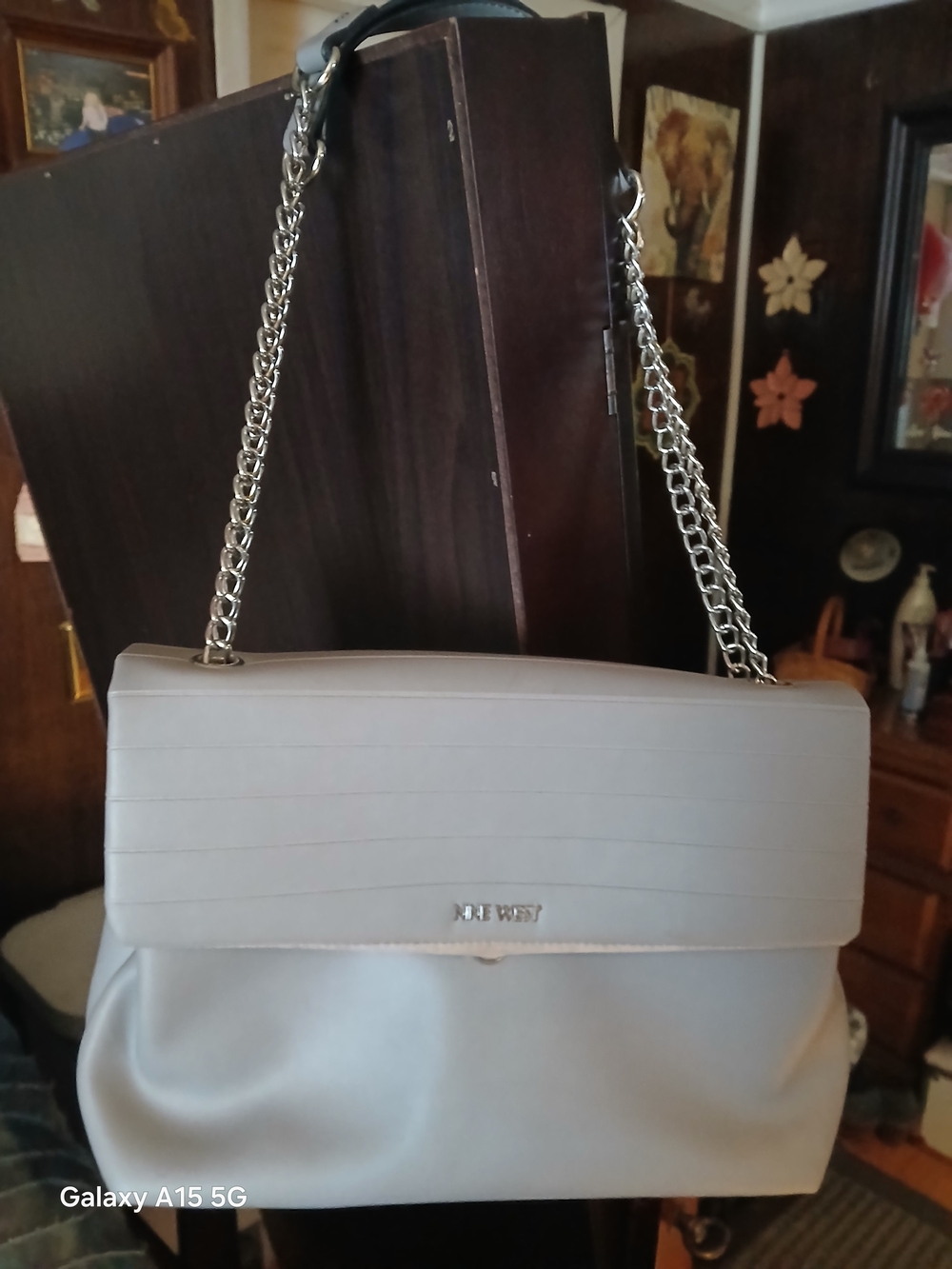 Nine West Cream Shoulder Bag with Silver Chain Strap
